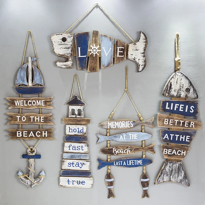 

Mediterranean Wood Hanging Decorations Retro Fish Wall Hanging Listing Beach Rest Brand Country Home Decoration
