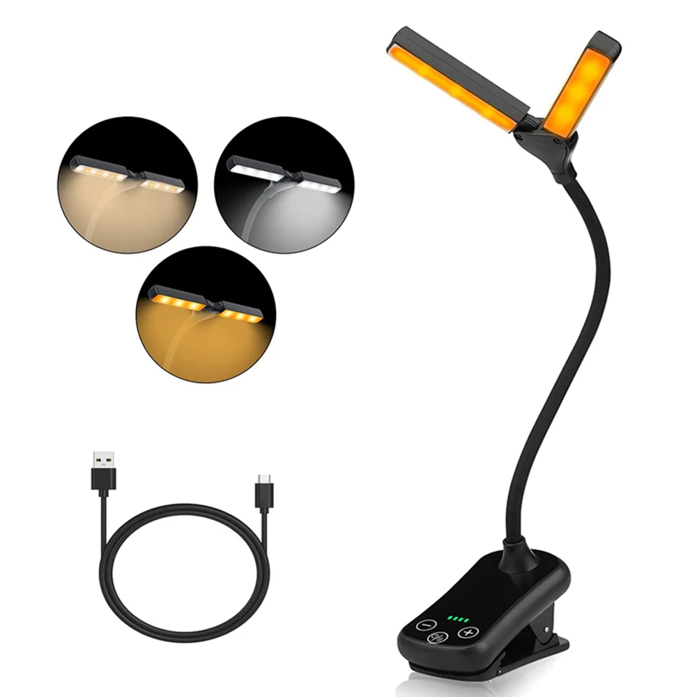 14 LED Clip On Book Light 3 Colors 8 Brightness Usb Rechargeable Night Light Portable Reading Book Lamp Mini Desk Lamp