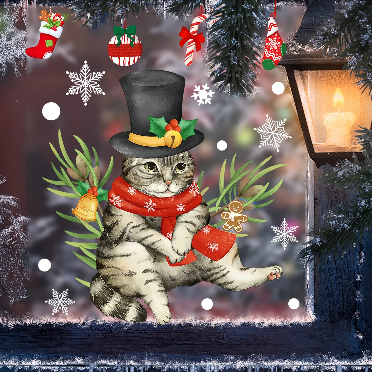 

Рождественские наклейки на окна, крутая шляпа в виде кошки, снежинки, наклейки на окна, зимние аксессуары для дома