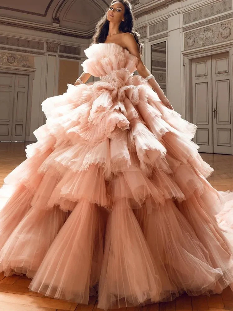 

Sexy Fashion Strapless Ball Gown Tiered Belt Wedding Guest Evening Prom Dresses for Bride Special Summer 2023