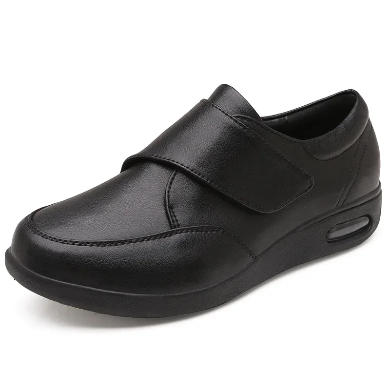 XIHAHA Man Women Leather Old People Shoe Man Shoes Senile Wide Feet Swollen Couple Eversion Soft Comfortable Diabetic Shoes leather shoes