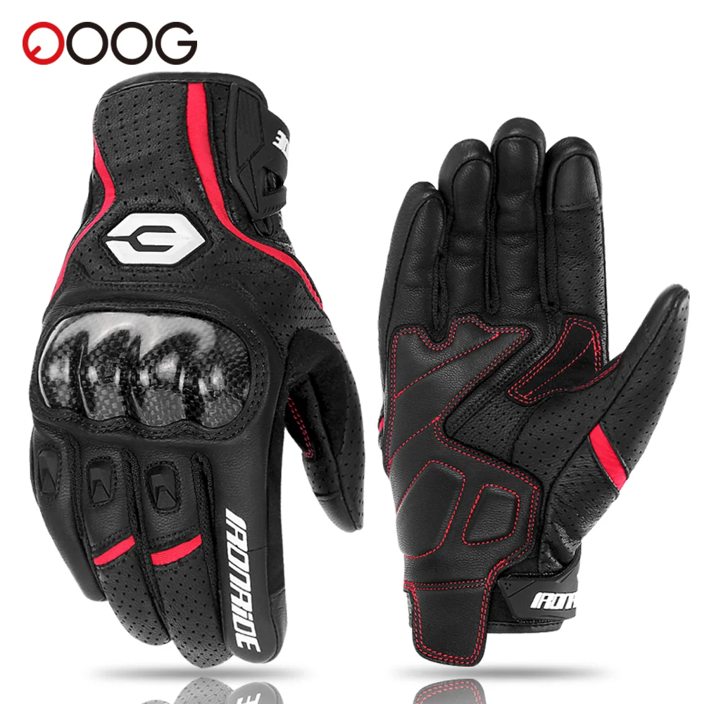 Waterproof Breathable Full Finger Goatskin Leather Motorcycle Gloves