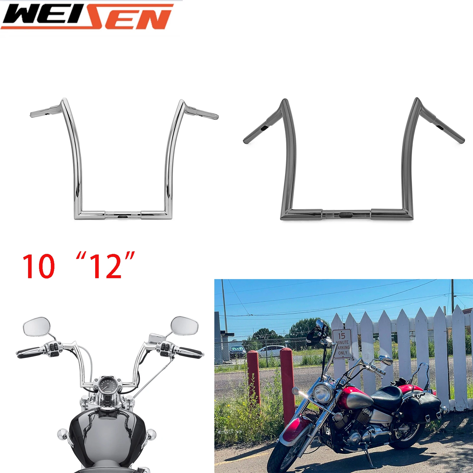 

10" 12" Motorcycle Riser Height Ape Monkey Bar Handlebar Horn for Harley Sportster Softail Dyna Road Glide Road King Moto Parts