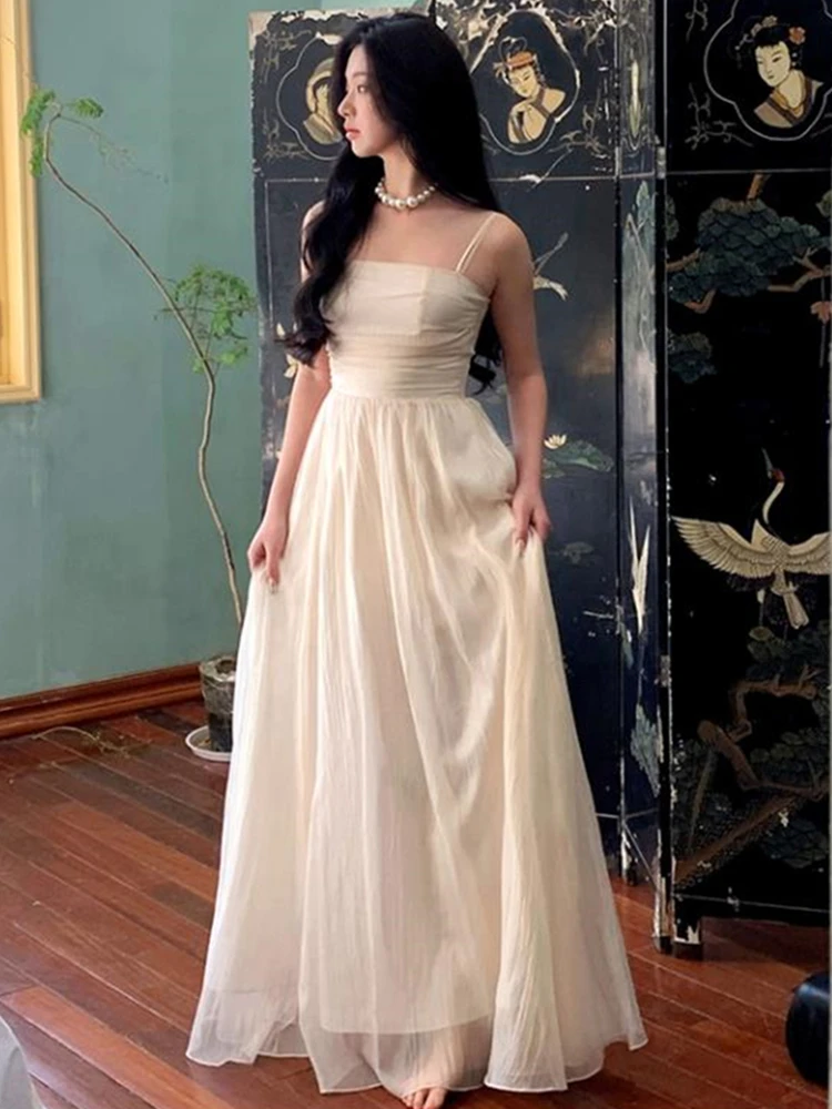 

Women Elegant Long Straps Sleeveless Dress Summer Fashion Chic Evening Wedding Party Prom One Piece Clothing 2023