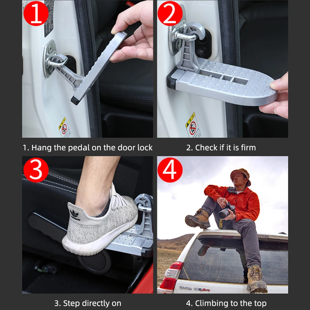Car Accessories Car Pedals Pedal Cover Car Roof Rack Step Foldable Car Roof Rack Step Car Door Step Multifunction Universal Latch Hook Auxiliary Foot Pedal Aluminium Alloy Safety Hammer