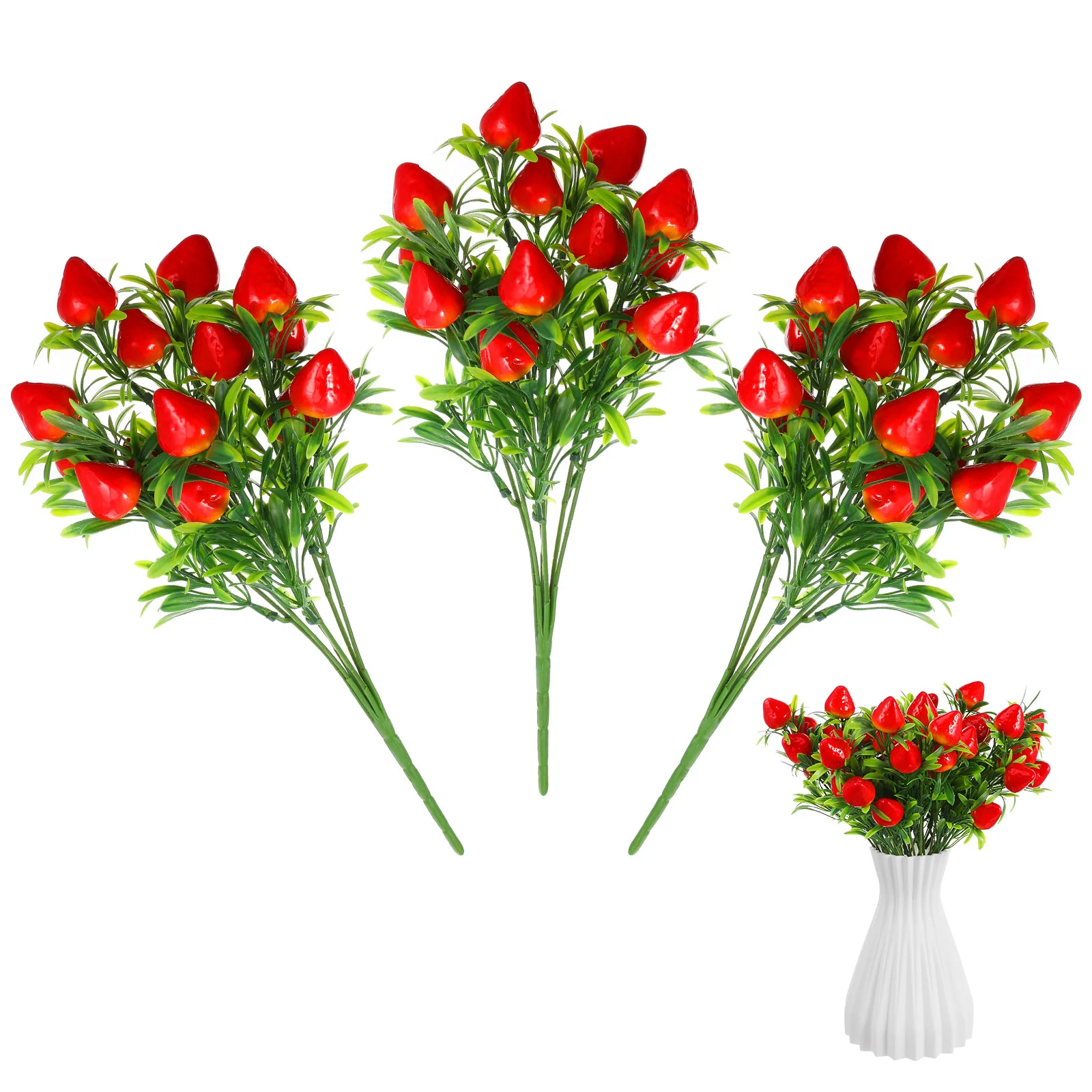 3 Pcs Simulation Strawberry Bouquet Artificial Branch Decor for Holiday Plant Flower Basket Fake Bunches Stem Pvc Plants Adorn artificial flowers artificial fruits and vegetables