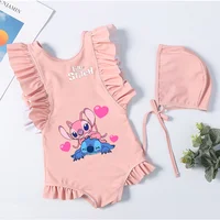 Lilo Stitch Girls' Summer Swimsuits Kids One-Piece & Bikini Sets with Bathing Cap Beachwear Swimwear for Children 1