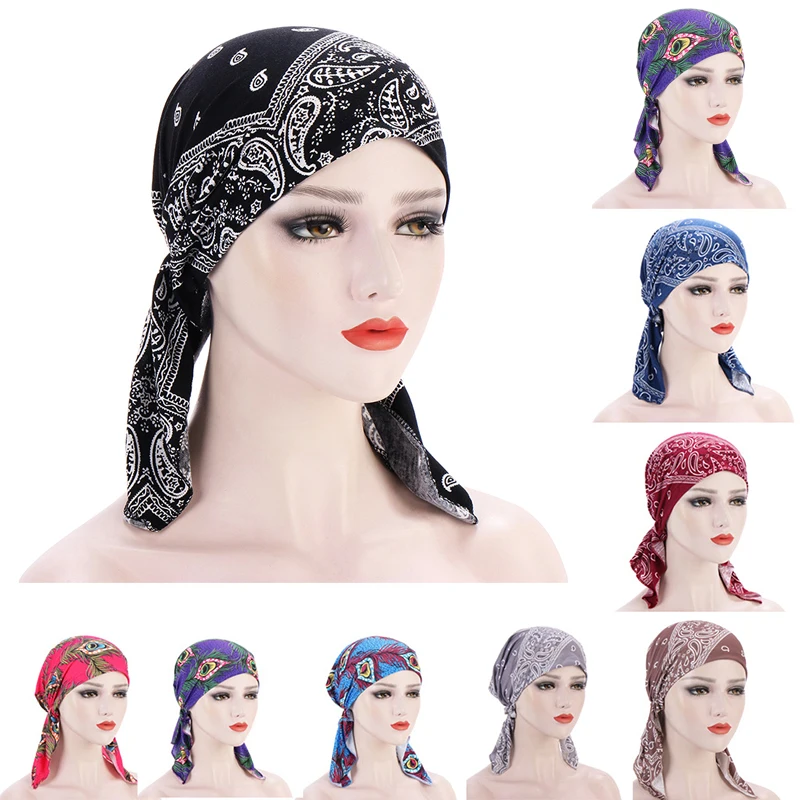 Cotton Print Muslim Turban Caps Women Inner Hijab Caps Soft Elastic