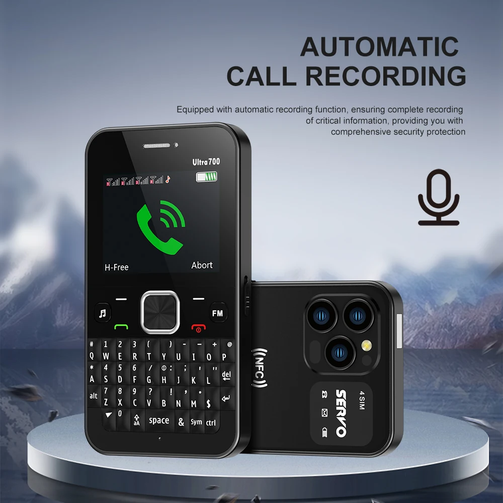 SERVO Ultra700 QWERTY Mobile Phone 4 SIM Standby Speed Dial Call Recording FM Radio MP4 Player NFC 2G Small Keybored Cellphones 3