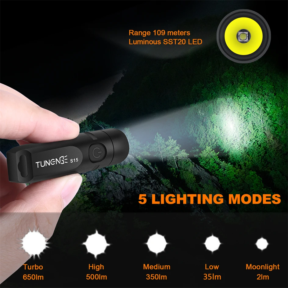 TUNENGE Mini Porable LED Keychain Flashlight USB Rechargeable Pocket Light Waterproof Emergency Outdoor Camping Fishing Lighting personal alarm 120 130db safe sound emergency alarm keychain led flashlight