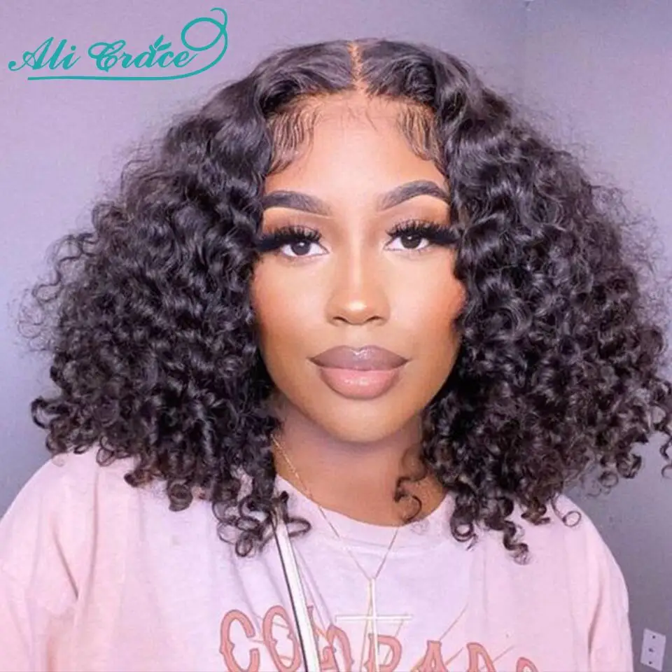 

Ali Grace Hair Bob Lace Wig Kinky Curly 13x4 Lace Front Wig Pre-plucked With Baby Hair Deep Curly Short Bob Wigs Remy Human Hair