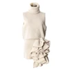TWOTWINSTYLE Three Piece Set For Women Lapel Long Sleeve Coat High Neck Vest High Waist Spliced Appliques Skirt Chic Sets Female 4