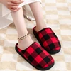 Classic Women Black Red Plaid Cotton Slippers Non-slip Winter Checkered Retro Christmas Gift Indoor Slides Home Cotton Shoes 6