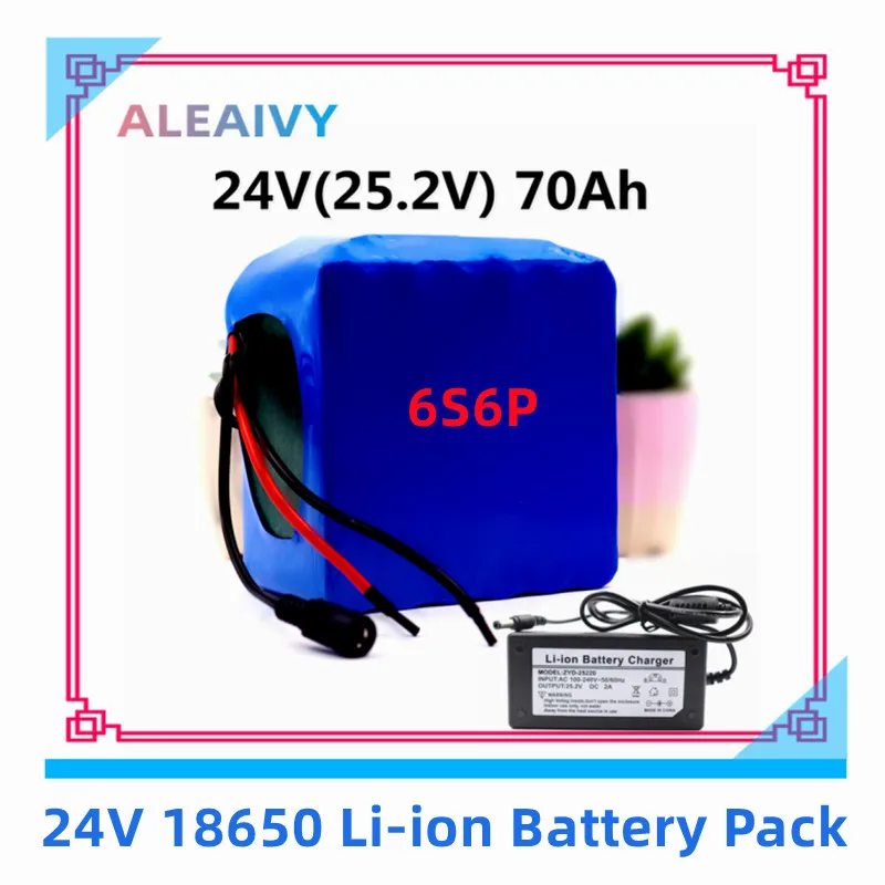 

Large-Capacity Battery Pack 6S6P 24V 70AH 25.2V E-Bike Scooter Wheelchair Four-Wheeler 18650 Lithium Battery Pack BMS+ Charger