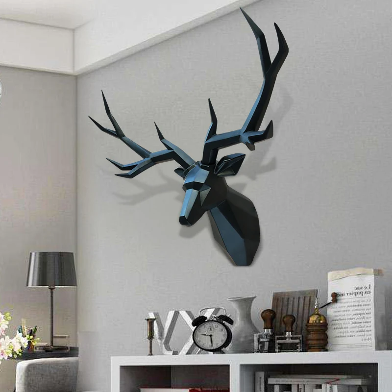 JQM-Large Deer Head Decorative Wall Hanging, Nordic Style Entrance Living Room Wall Hanging, Creative Modern Simple Ornaments