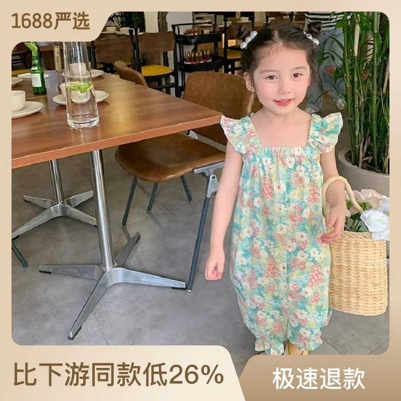 

Girls' Jumpsuits, Flying Sleeves, Flowers, Jumpsuits, All-in-one Pants, 23 Spring and Summer, New Children's Clothes