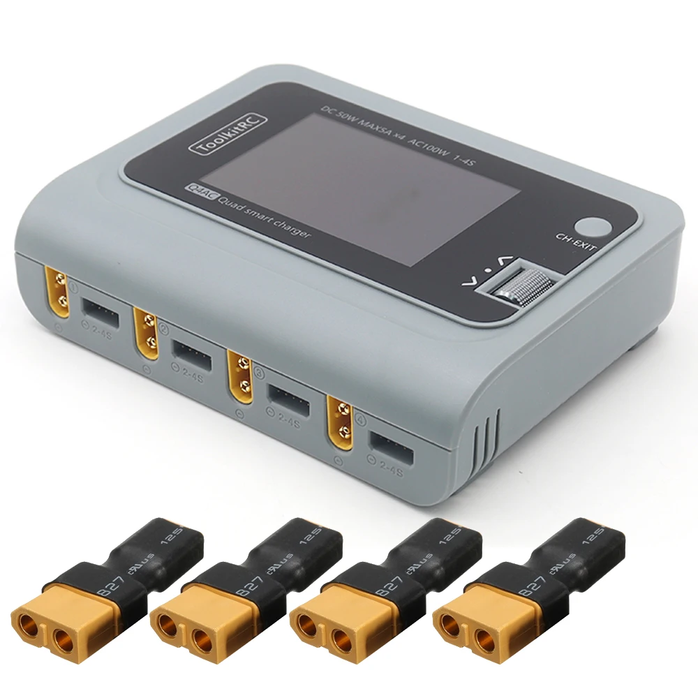 

ToolkitRC Q4AC 4x50 Вт 4-портовый s AC/DC ЖК-дисплей умное зарядное устройство/Dis зарядное устройство XT60 порт для RC LiPo/LiHV/LiFe/Lion батарея