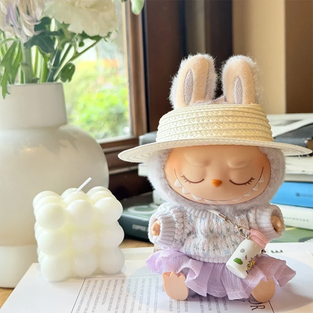 For 17cm Labubu Mini Doll Clothes Labubu Doll Outfit Accessories Tulle JK Skirt Set Love Hoodie Yarn Dress Outfit 4