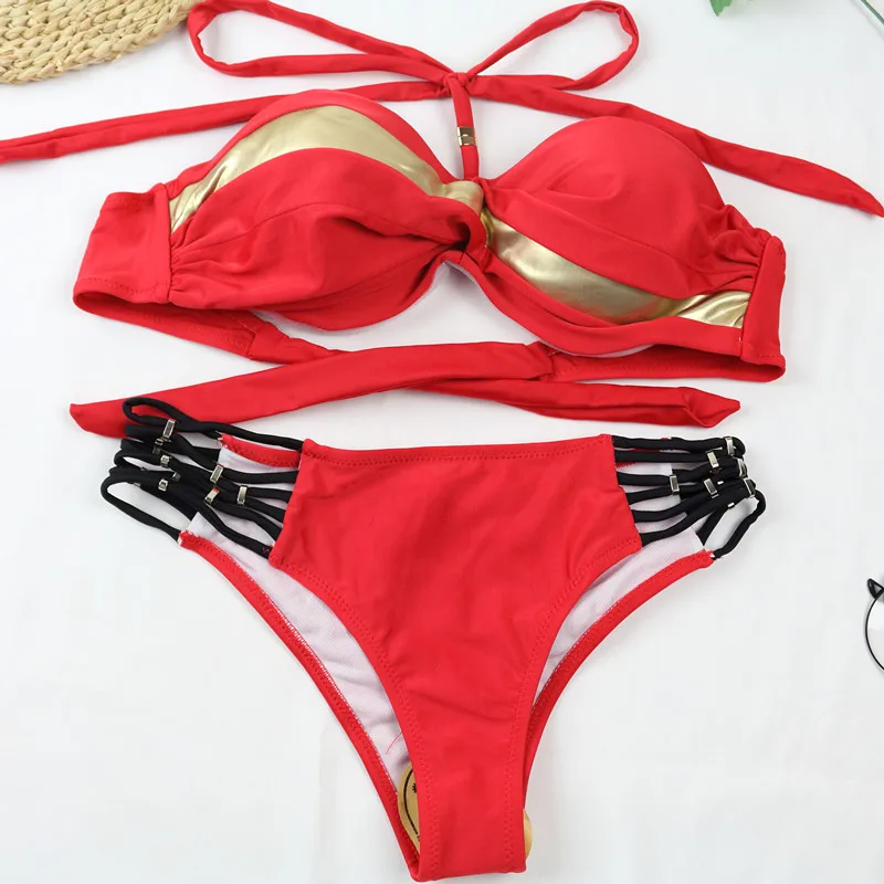 bikini sets for women Sexy Push Up Bikini Set 2022 New Patchwork Swimsuits Ruched Swimwear Women Biquini Strap Yellow Bathing Suit Summer Beachwear two piece bikini set