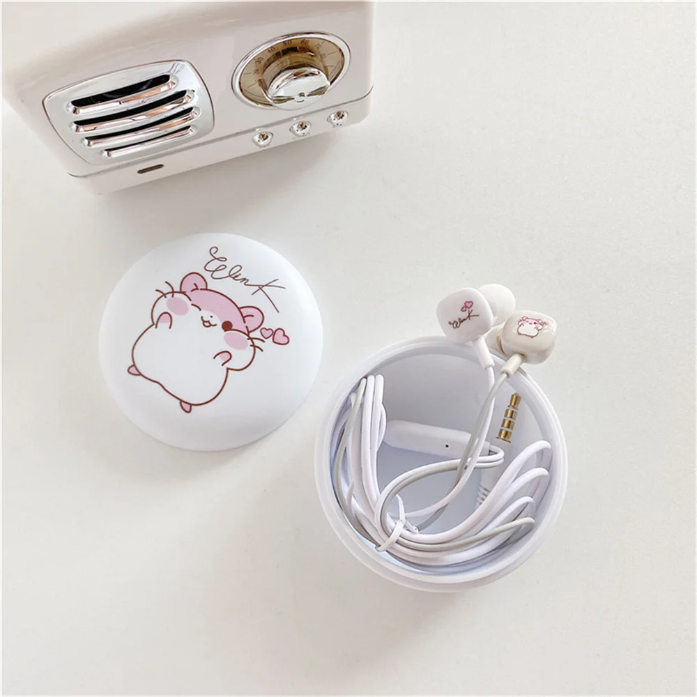 3.5mm Cartoon Cable Headphone With Storage Box And Subwoofer for OPPO Huawei Redmi Mobile Phone With Microphone Universal
