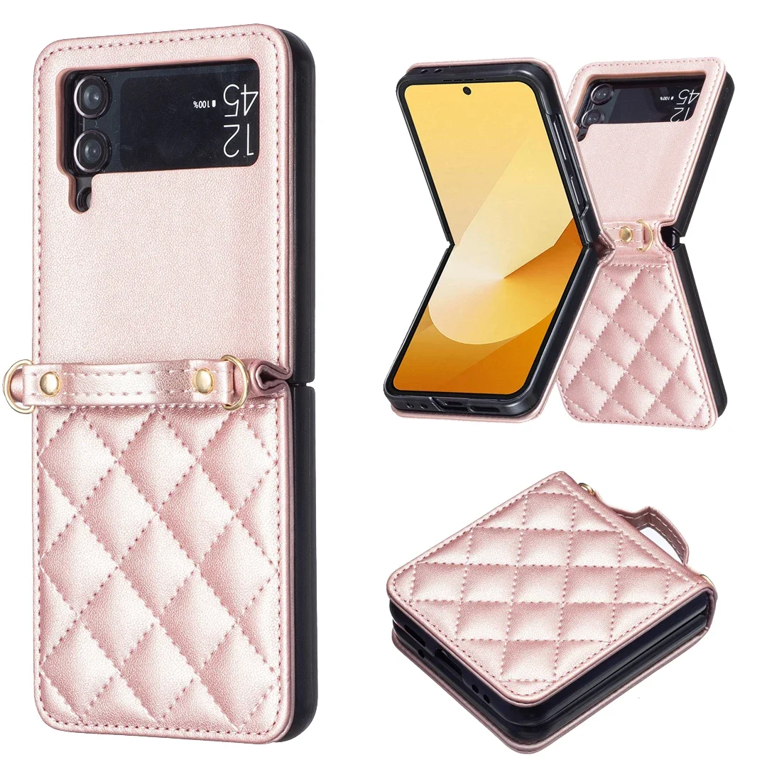 Elegant Diamond Lanyard Leather Crossbody Phone Case with Shoulder Strap