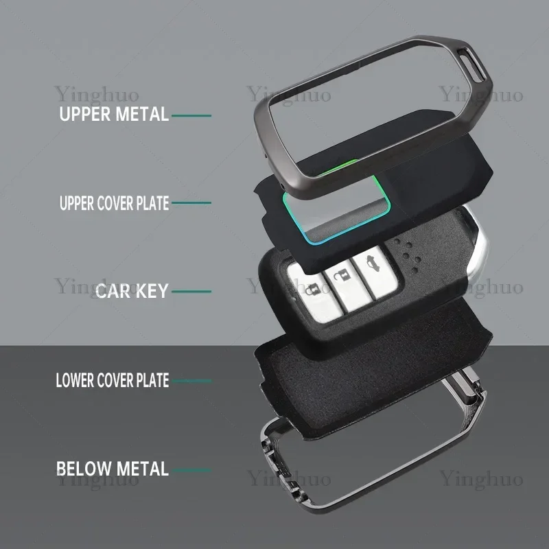 뚜껑이 있는 자동차 키 케이스, 혼다 시빅, 핏, 어코드, CRV, HRV, 재즈, 오디세이, 아큐라 TL, TSX, ZDX, RSX, CRZ 키체인 액세서리에 적합