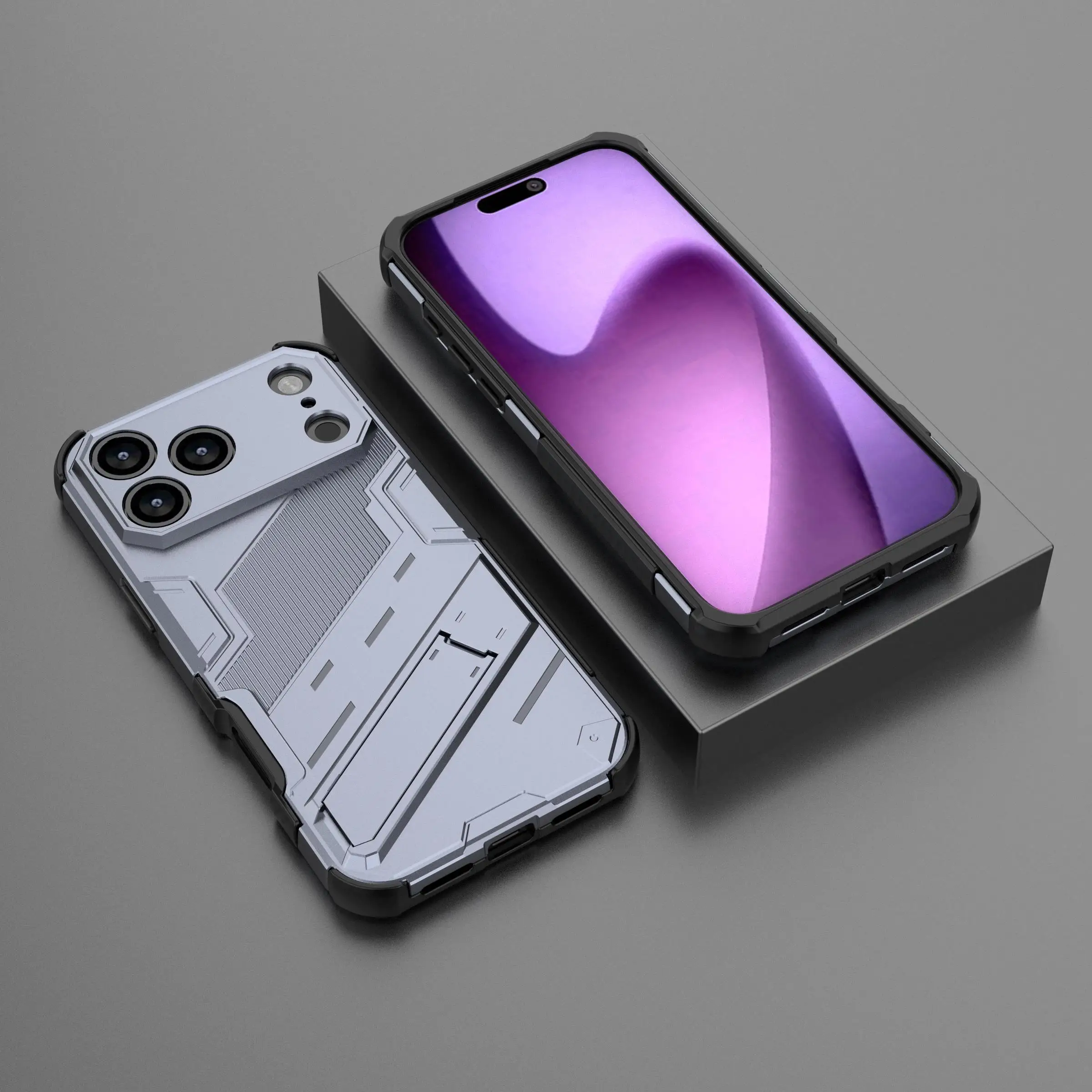 Solid Armor Cyber Shockproof Phone Case with Stand Holder and Protective Shell