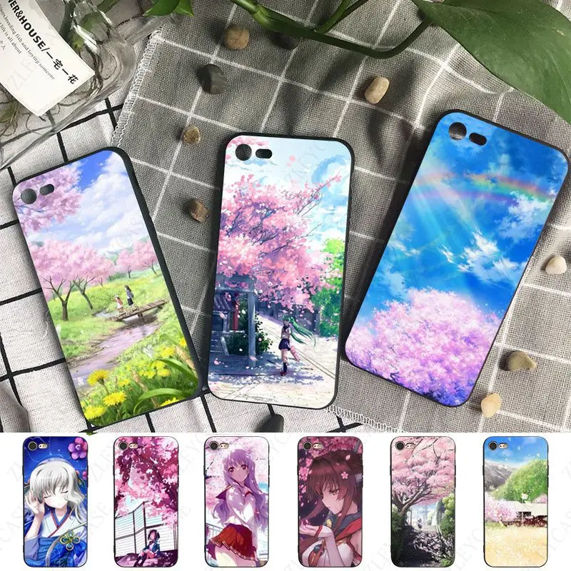 Cover Giapponese Anime Plum Cherry Blossom Girl Per Iphone 15Pro 13Pro 7 8Plus Xs Xr 14Plus 11Pro 12Pro Max 13Mini Se 2020 Custodie