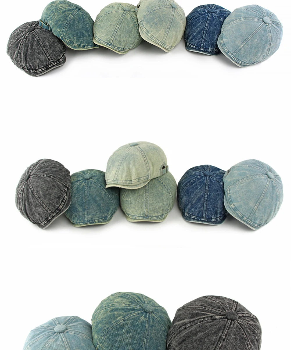 HT5045 Herren- und Damen-Baskenmütze, Neue Frühling-Herbst Denim-Baskenmütze, 100% Baumwolle, Verstellbare Künstlermütze, Unisex Achteckige Baskenmütze – Detail 6