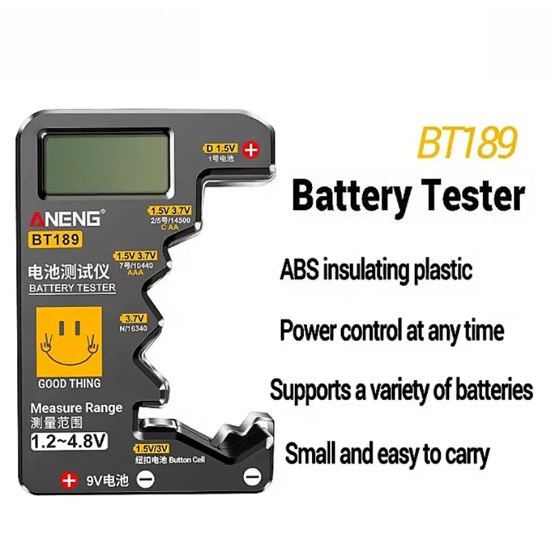 ANENG BT189 Cell Battery Tester Power Bank Detectors 9V N D C AA AAA Universal Household LCD Display Button Battery Tester Tools