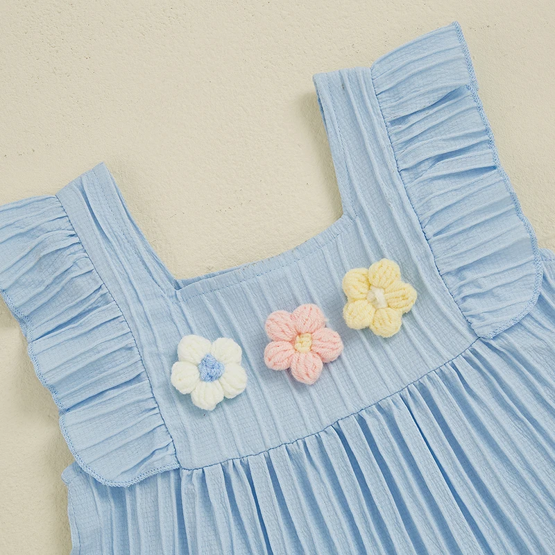 FOCUSNORM 0-5Y Princess Little Kids Girls Dress Flower Embroidery Fly Sleeve Ruffles Hem Casual Summer A-Line Dress