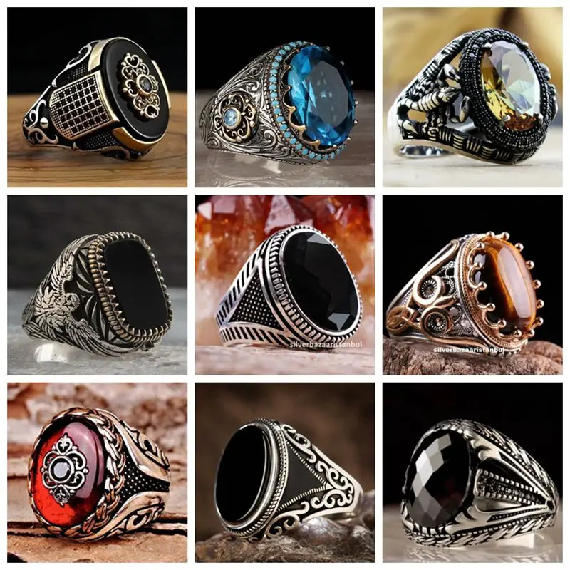 Turkish-Ethnic-Retro-Ring-For-Men-s-Ring-Vintage-Black-Zircon-Fashion ...