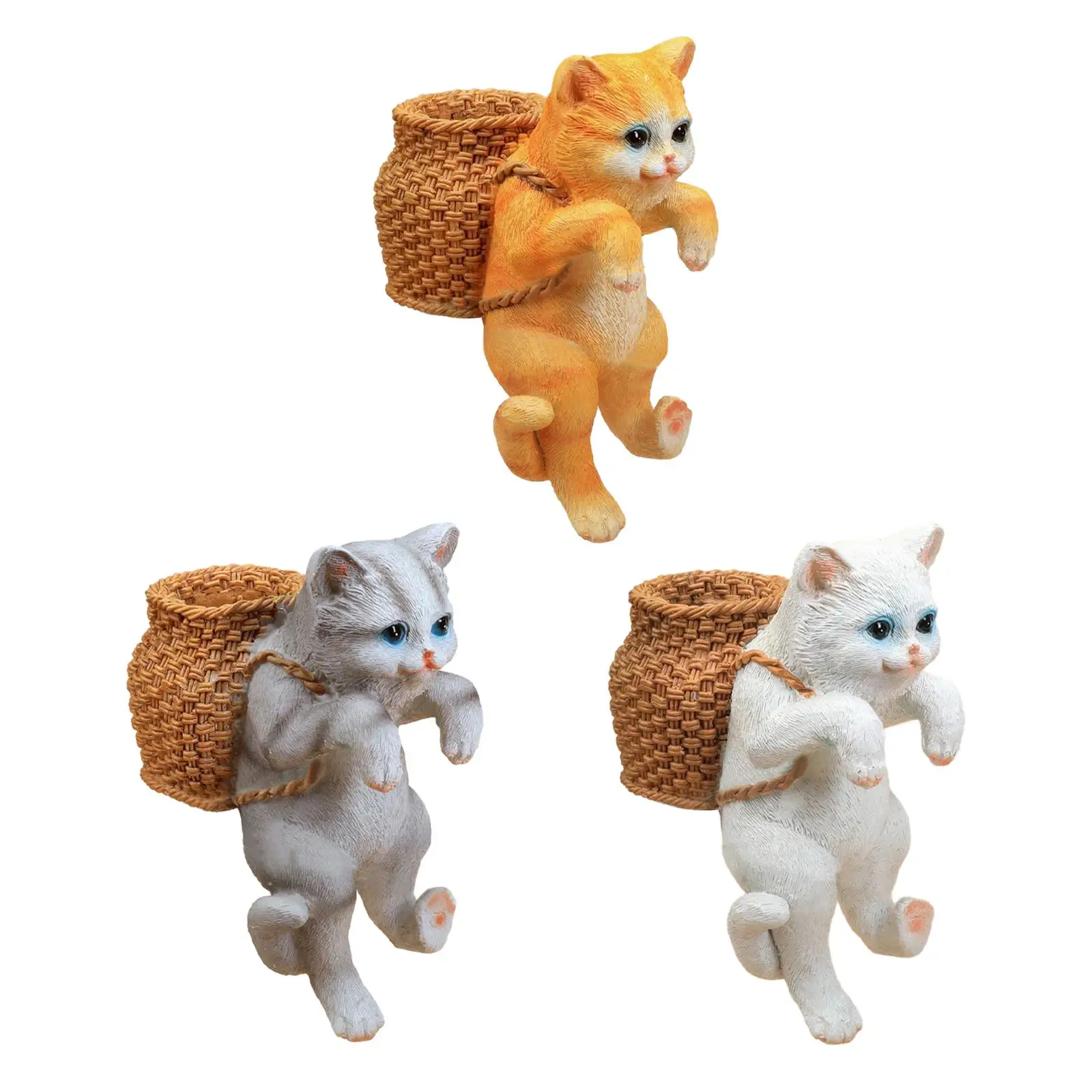 

Hanging Cat Statue Fairy Garden Ornament Realistic Animals Planter Hangers for Balcony Landscaping Fence Flowerpot
