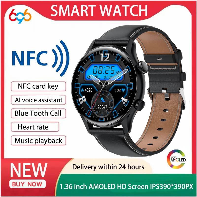 

New NFC Men Blue Tooth Call Heart Rate Smart Watch AI Voice Assistant Waterproof Music Playing Sports Fitness Tracker Smartwatch