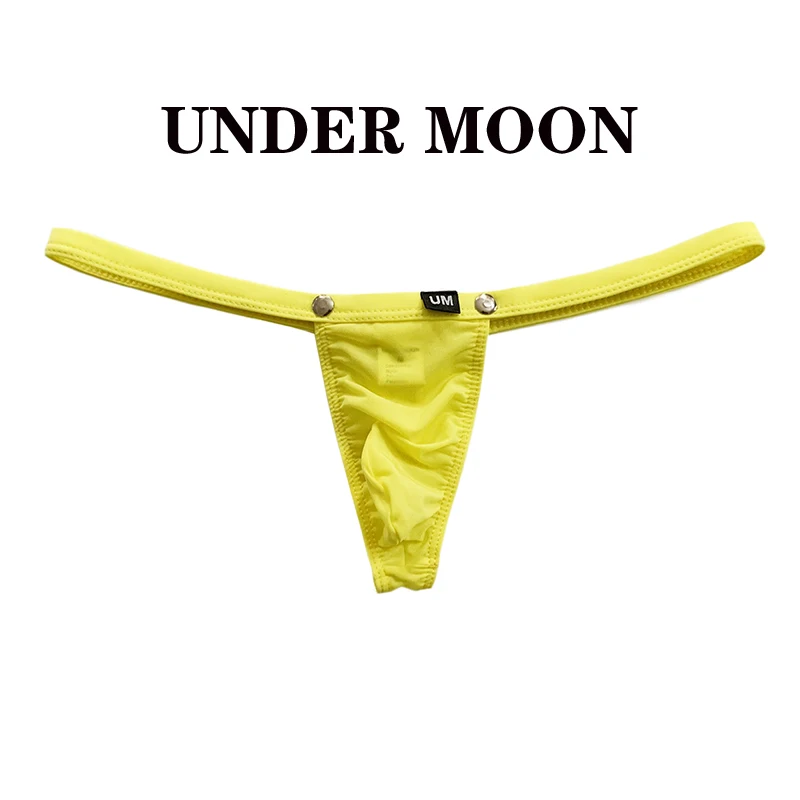 Ice silk men's decorative button thong pocket pocket sexy men's T pants translucent underwear
