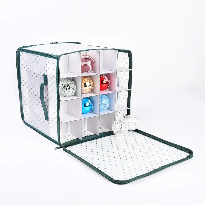 Green Speckle Christmas Ball Storage Box 64-Compartment Christmas Ornament Storage Organizer Handles
