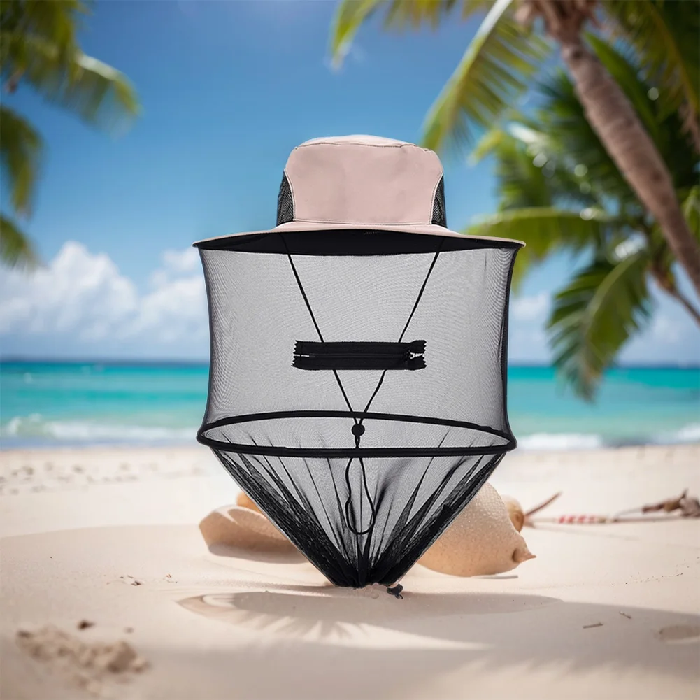 Mosquito Head Net Hat Midge Face Cover Wide Brim Sun Protection Hat Quick Dry Beekeeping Protective Net Hat for Fishing Hiking