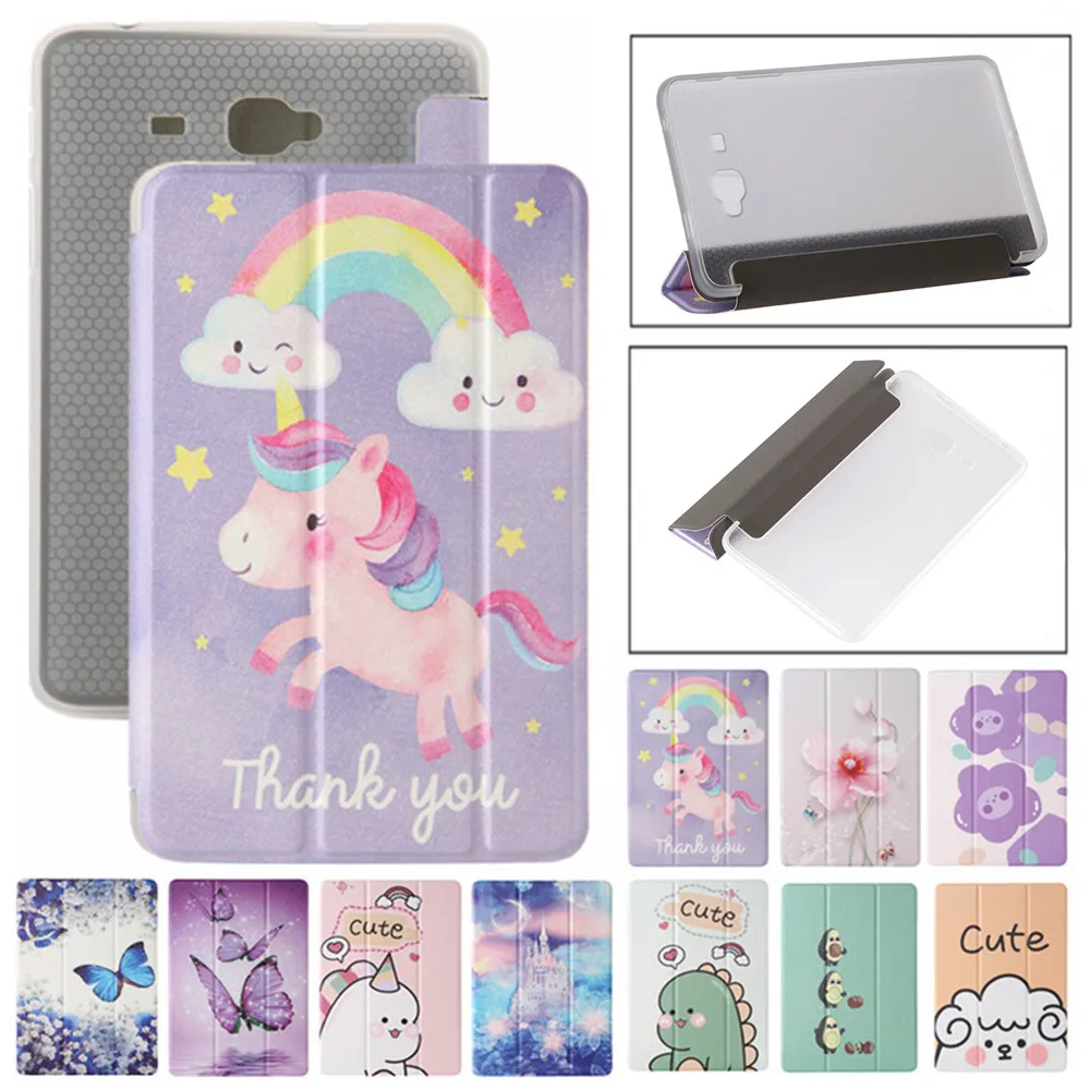 

For Samsung Galaxy Tab A A6 7.0 inch 2016 SM-T285 T280 Cute Unicorn Pattern Flip Case Tri-Fold Can Foldable Bracket Tablet Cover