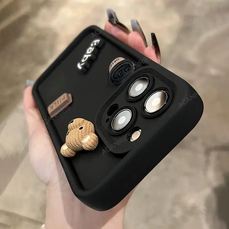 A 54 34 14 Cute 3D Bear Liquid Silicone Case For Samsung Galaxy A54 A34 A14 A13 A25 5g A24 4g A05s A15 Cartoon Soft_voghion.com