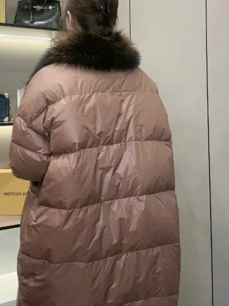 European Goods Winter New Down Jacket Women's High-End Fashion Mid-Length Raccoon Fur Collar Down Coats Long Sleeve Long Jackets