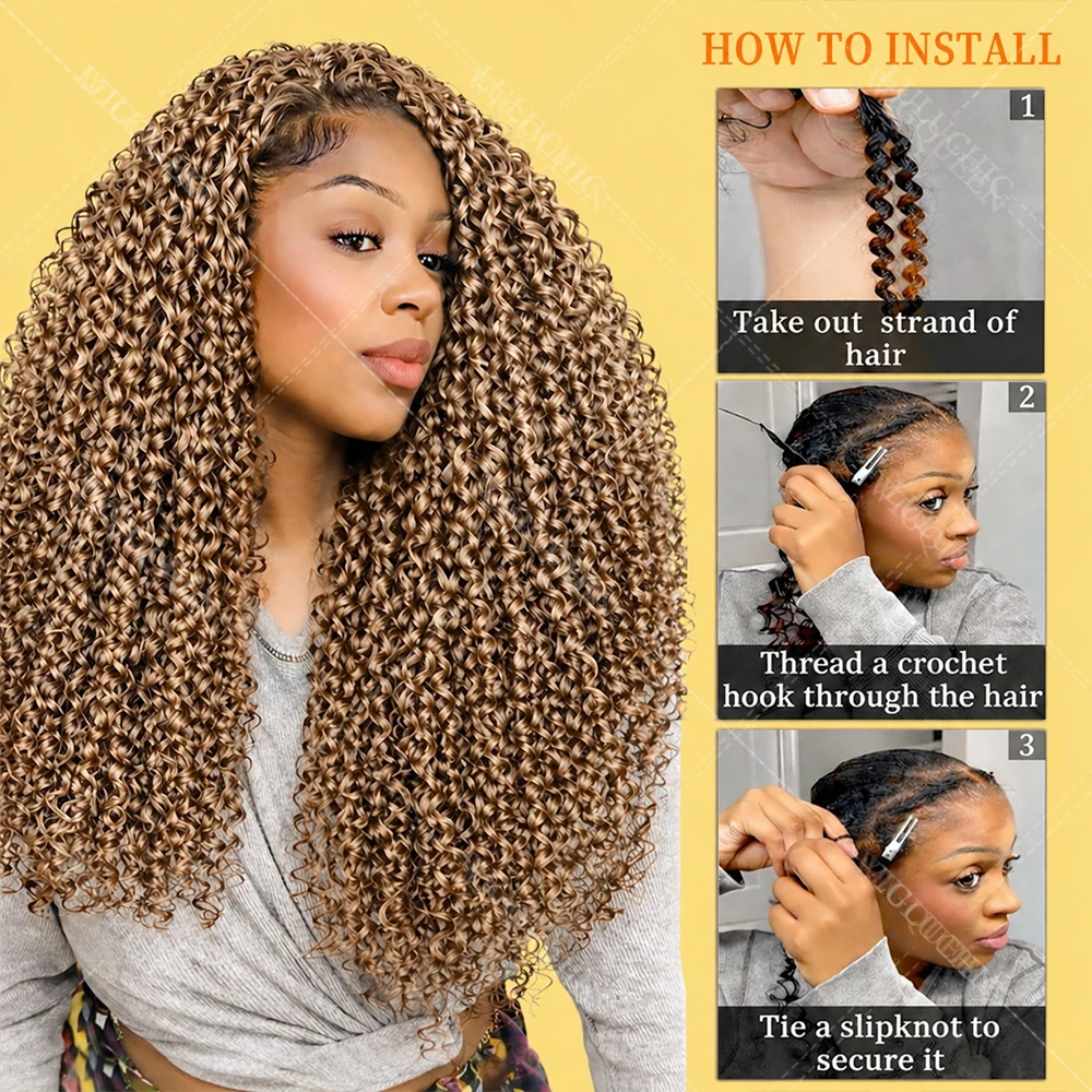 15A Blonde Color Kinky Curly Feather Crochet Human Hair For Boho Braids Small Spirals Curly Miracle Knots Crochet Hair Extension 5