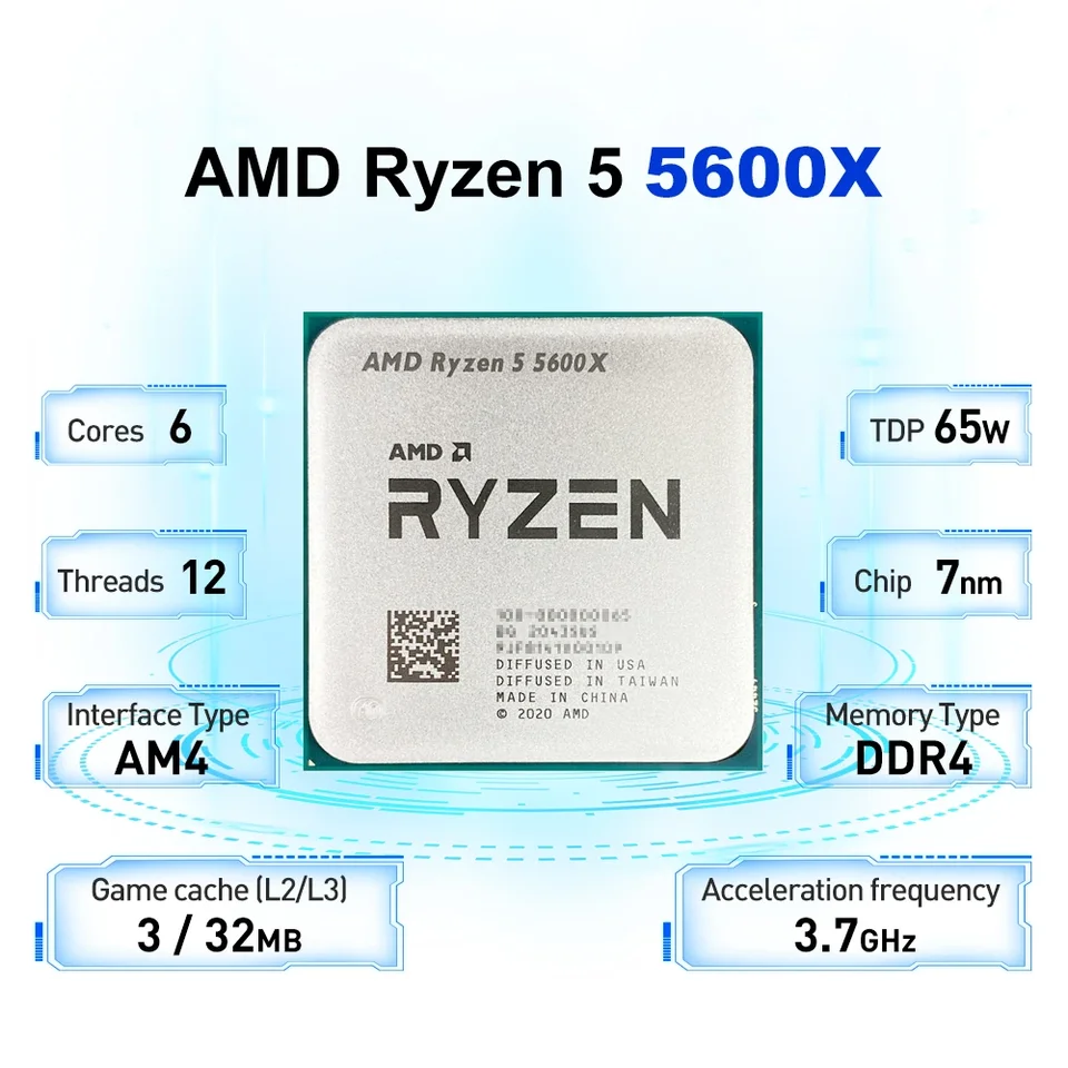 AMD Ryzen 5 5600X L3=32M 3.7GHz 6-Core 12-Thread R5 5600X Gaming