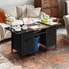 Modern Coffee Tables for Living Room 35'' Small Rectangle Coffee Table with 2 Large Fabric Storage Drawers and Metal Shelf, Wood 1