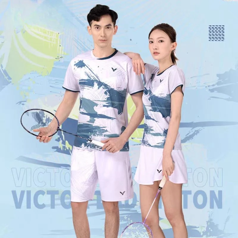 men's and women's badminton T-shirt quick dry breathable V-neck half sleeve tennis clothing can be