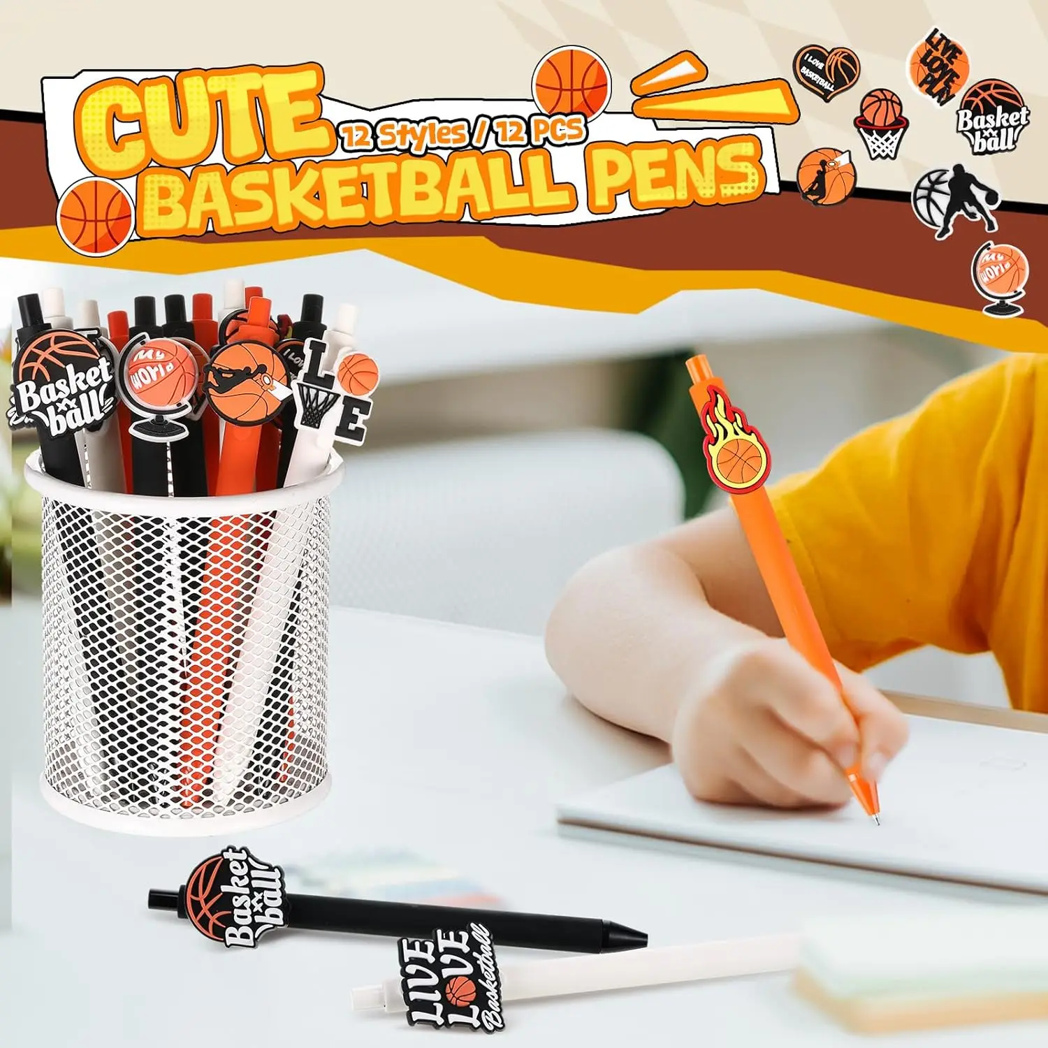 12 Pcs Basketball Pens Sports Themed Birthday Gifts Student Stationery Gifts Office Classroom Party Favors 4
