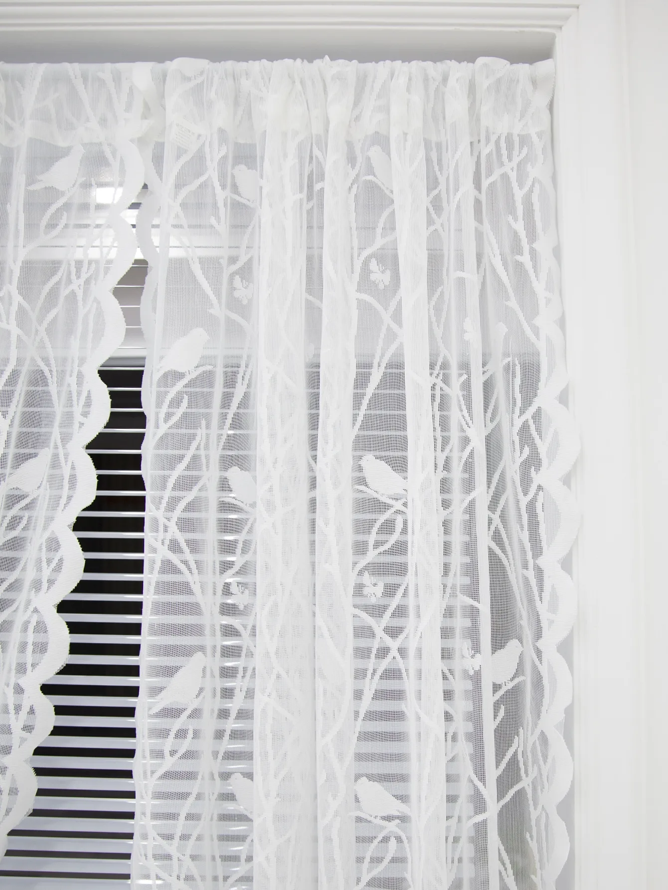 Lace Curtains Sheer Window Decor Light Filtering Cream Birds Set For Living Room/French Door