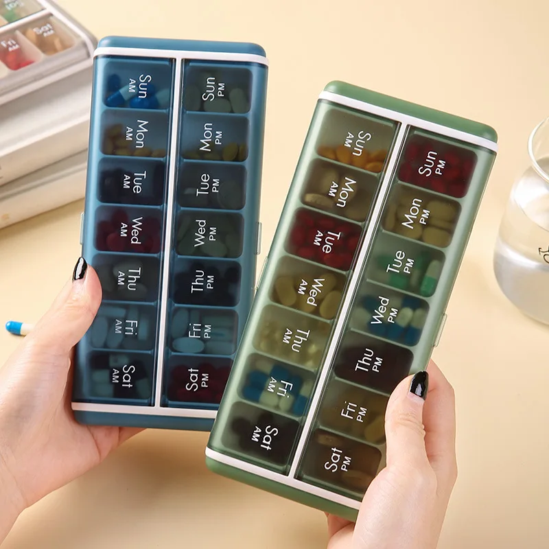 14 Grids Plastic 7-Day Week Pill Organizer Dustproof Moisture-proof Multifunction Fish Oil Vitamin Medicine Box Daily Pill Cases