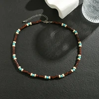 Collier de petites perles de bois pour hommes, Vintage, chaîne courte de perles, ras du cou, bijoux à la mode, accessoires sur le cou, 2023 3