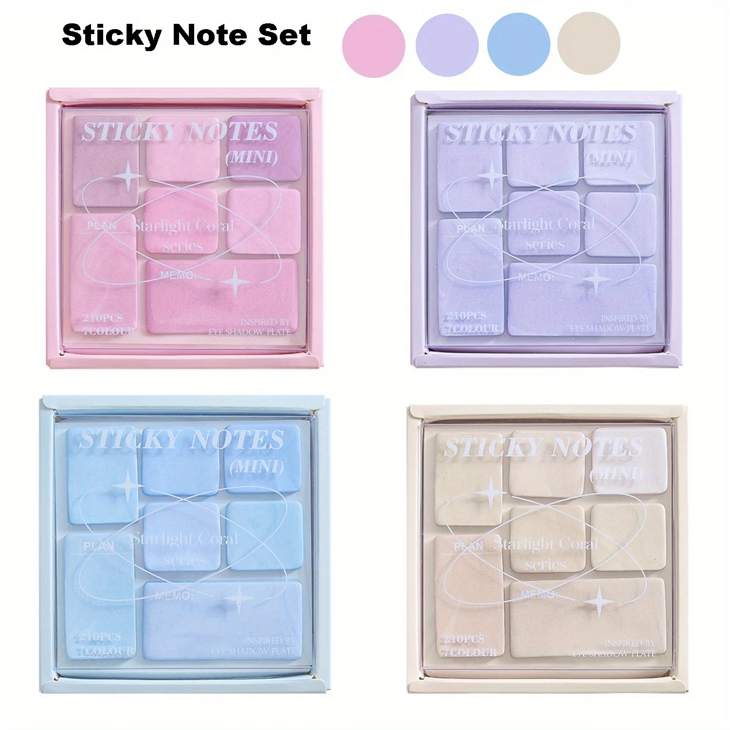 Vibrant Sticky Note Collection - 210 Sheets, Assorted Sizes & Colors, Round Corner Design