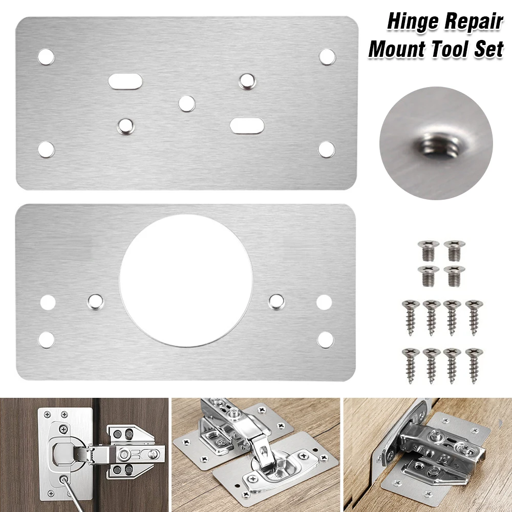 5 Sets NEW Hinge Repair Plate Rust-Resistant Steel Furniture Cupboard Repair Mount Tool - 1